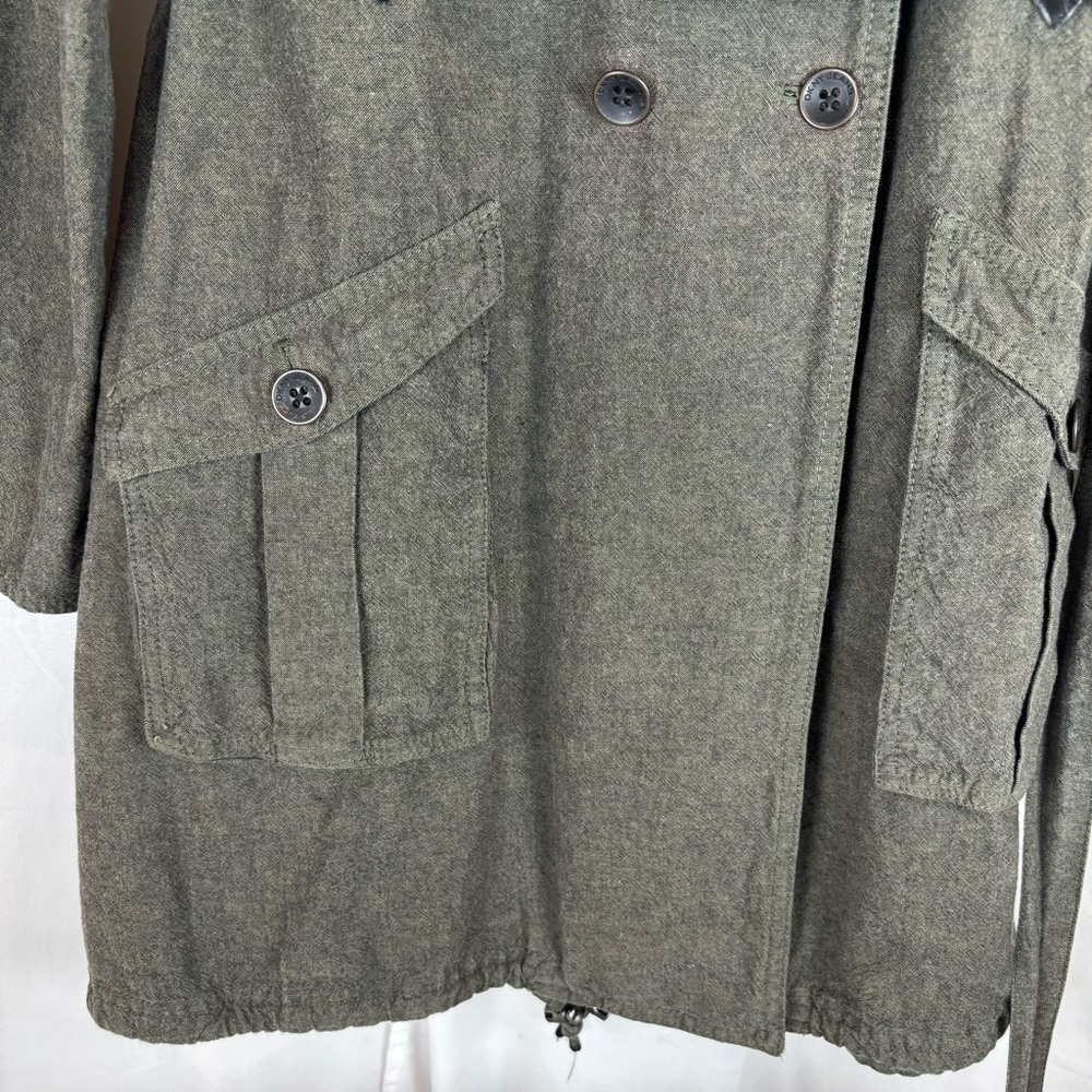 DKNY Olive Linen Trench Jacket w\ Belted Waist 4 Pockets 3/4 Sleeve Roll | Small - Picture 7 of 16